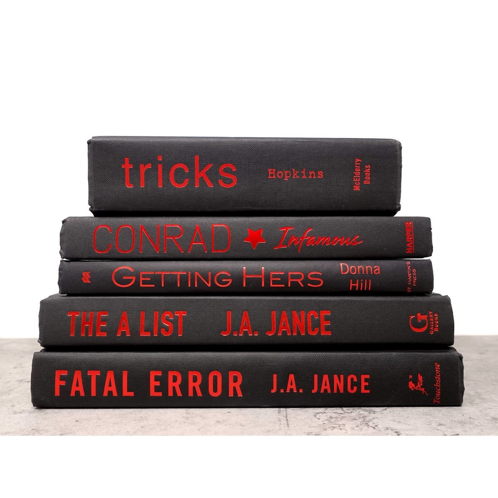 Goth decor, black & red decorative books for home decor, staging and props